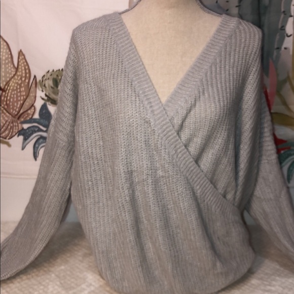 Grey Knit Sweater with Crossed Front - Picture 1 of 5